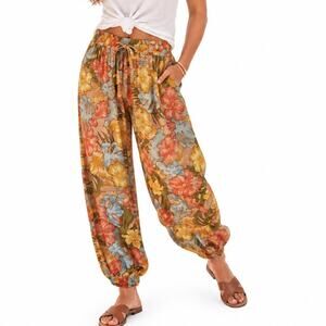 Raya Sun Floral Pants Womens XL Multicolor Beachy Coastal Pullon Harem